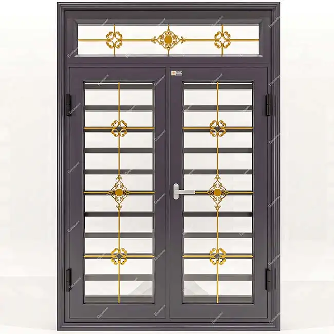 Cửa sổ nhôm hệ 2 cánh Goonsan kết hợp kính hộp hoa nan đồng sang trọng 