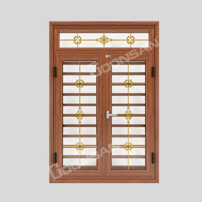 Mẫu cửa sổ nhôm 2 cánh kết hợp kính hộp hoa nan đồng thương hiệu Goonsan