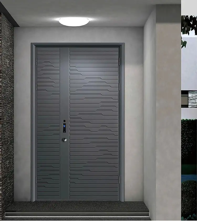 Thiết kế cửa nhôm đúc 2 cánh lệch tối giản, hiện đại