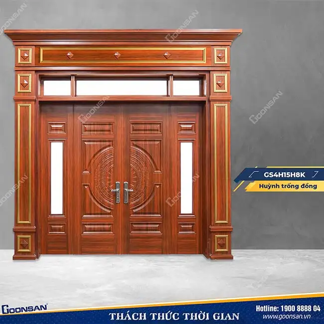 Mẫu cửa thép vân gỗ huỳnh trống đồng - Lựa chọn hoàn hảo cho cửa chính biệt thự tân cổ điển