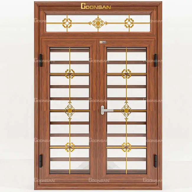 Mẫu cửa sổ 2 cánh đẹp kết hợp kính hộp hoa nan đồng sang trọng