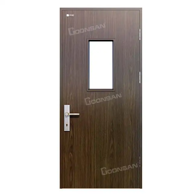 Cửa thép vân gỗ chống cháy Goonsan 1 cánh phù hợp cho các công trình chung cư