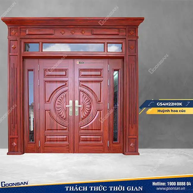 Thiết kế cửa thép vân gỗ huỳnh hoa cúc màu V14 Goonsan cực sang trọng